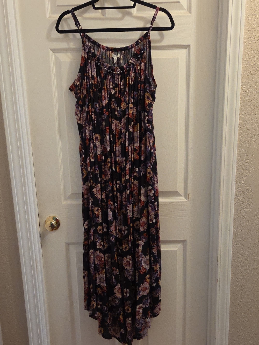 Maurices Black Floral Maxi Slip Dress with Purple & Pink Blooms